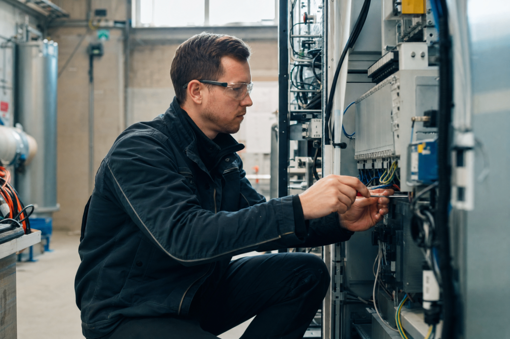 Technisch monteur werkt aan een industriële installatie
